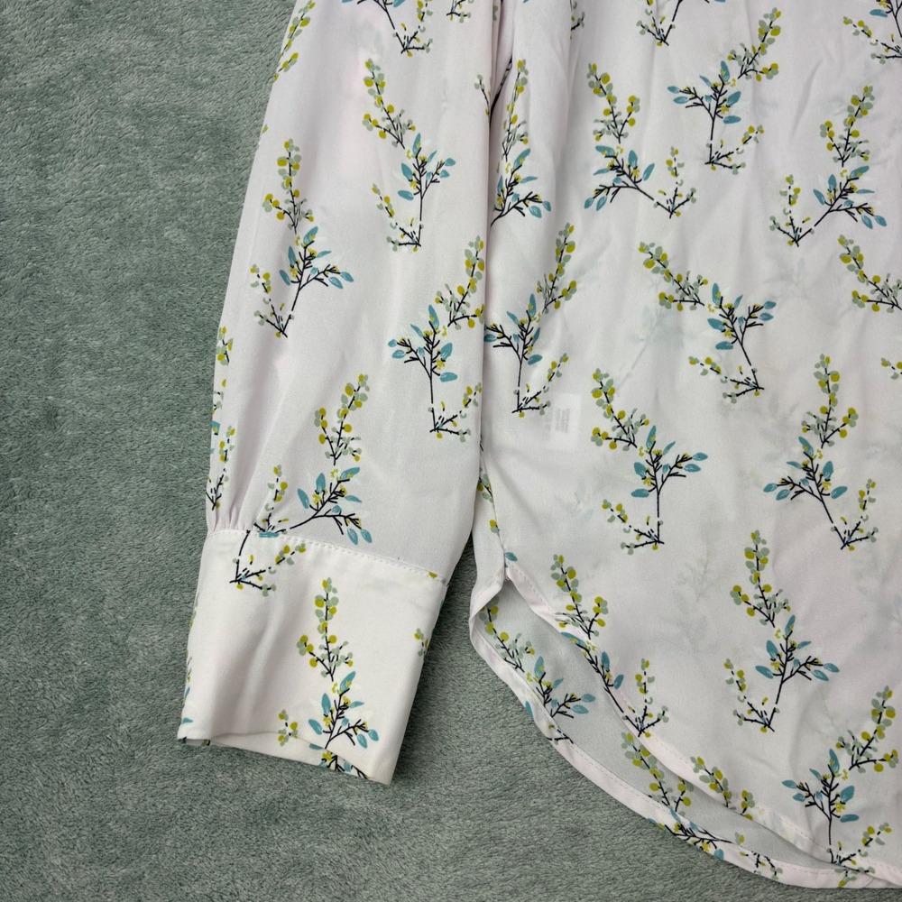 LOFT Womens M Pink Floral Button Down Roll Tab‎ Sleeve Blouse Botanical Career - Picture 10 of 12